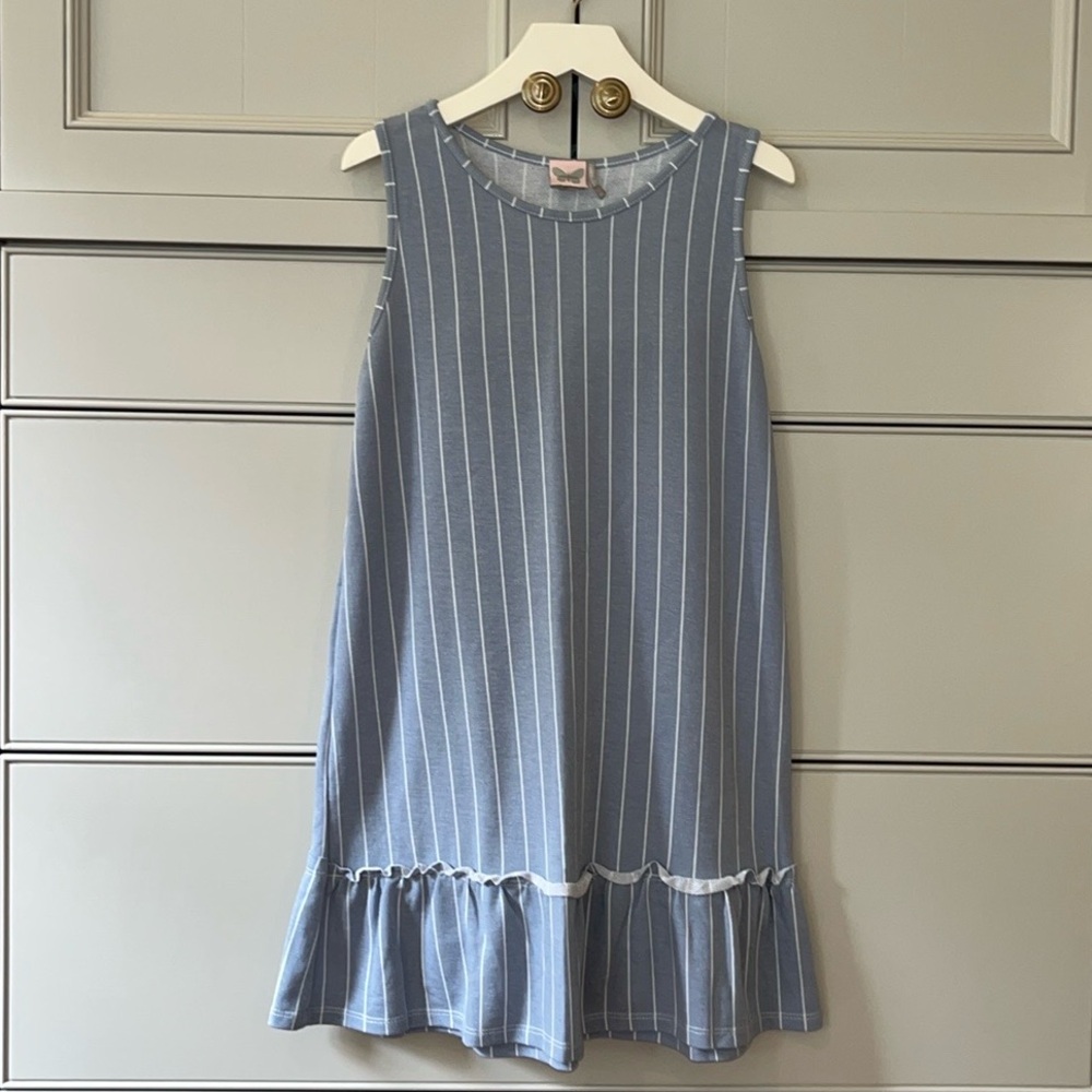 For All Seasons girls blue and white stripe dress